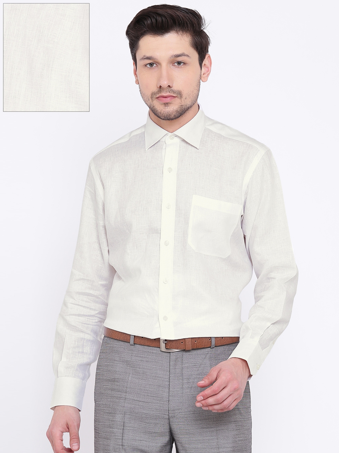 Buy Wills Lifestyle Men Off White Linen Regular Fit Solid Formal Shirt ...