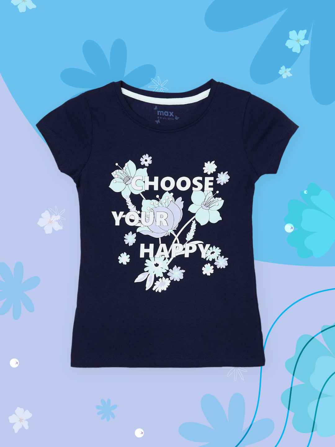 Buy Max Girls Navy Blue Printed Pure Cotton T Shirt Tshirts for Girls