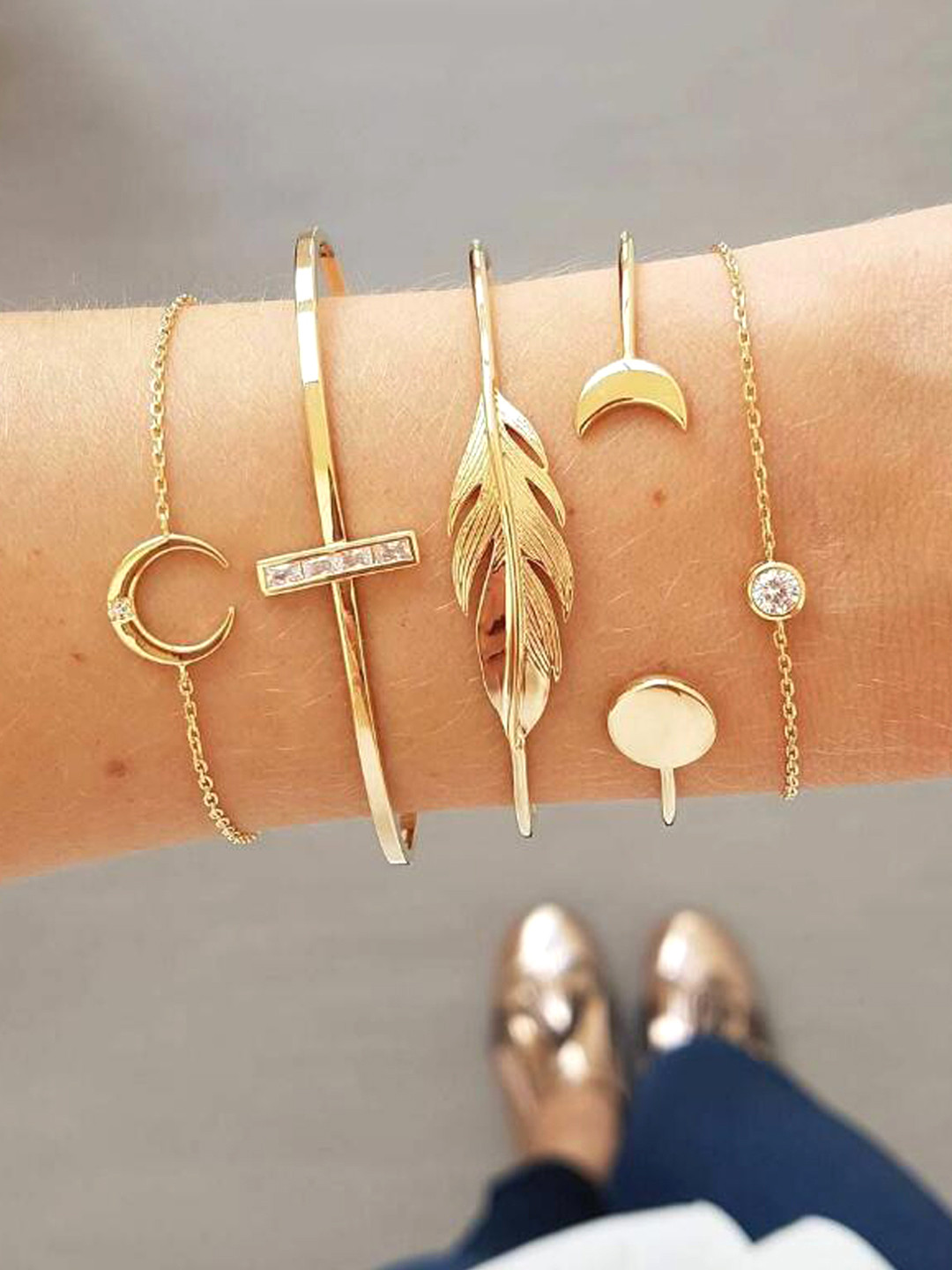 Buy Yellow Chimes Women Gold Toned Gold Plated Cuff Bracelet Bracelet