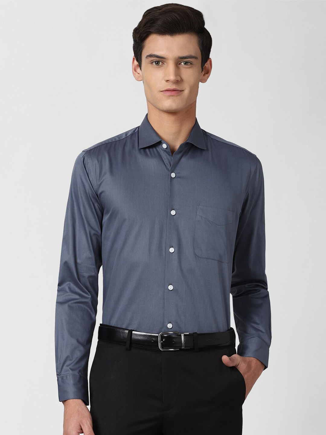 Buy Peter England Elite Men Grey Solid Regular Fit Formal Shirt