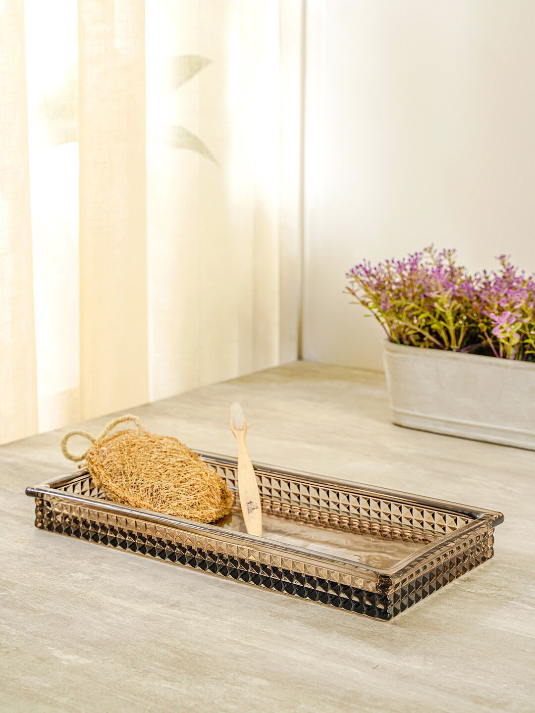 Buy Pure Home And Living Brown Textured Glass Bathroom Tray Bathroom