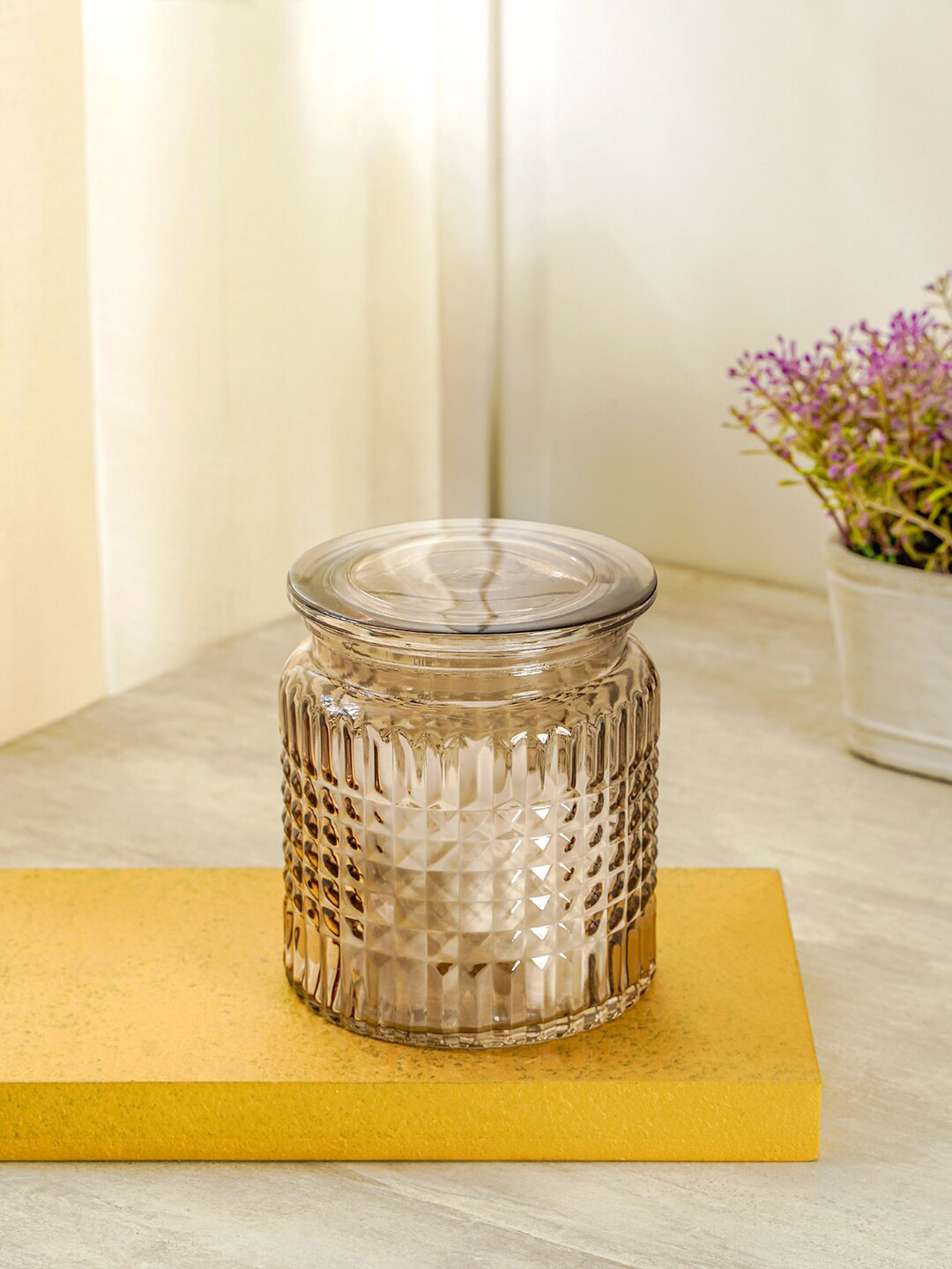 Buy Pure Home And Living Brown Moderno Cotton Jar With Metallic Lid