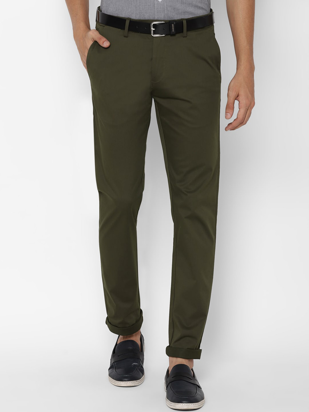 Buy Allen Solly Men Olive Green Slim Fit Trousers Trousers for Men