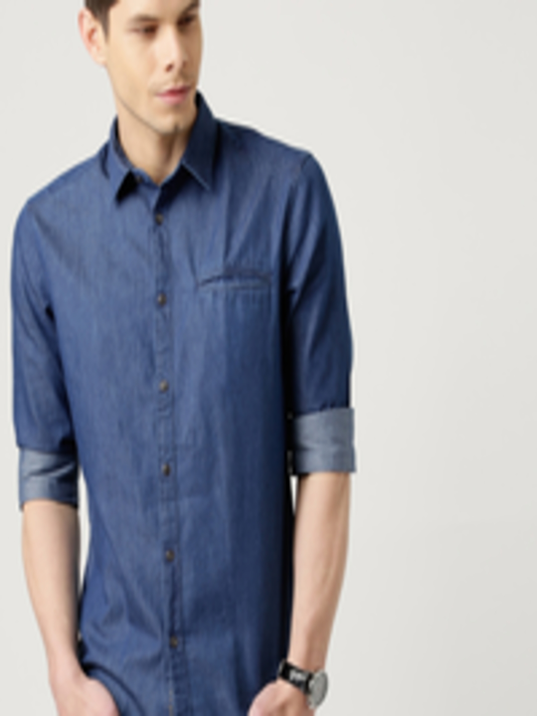 Buy ESPRIT Men Blue Slim Fit Solid Casual Shirt - Shirts for Men ...