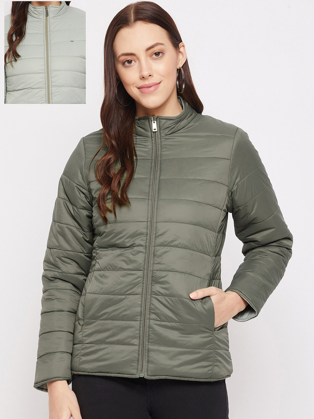 Buy Okane Women Olive Green Reversible Padded Jacket Jackets for