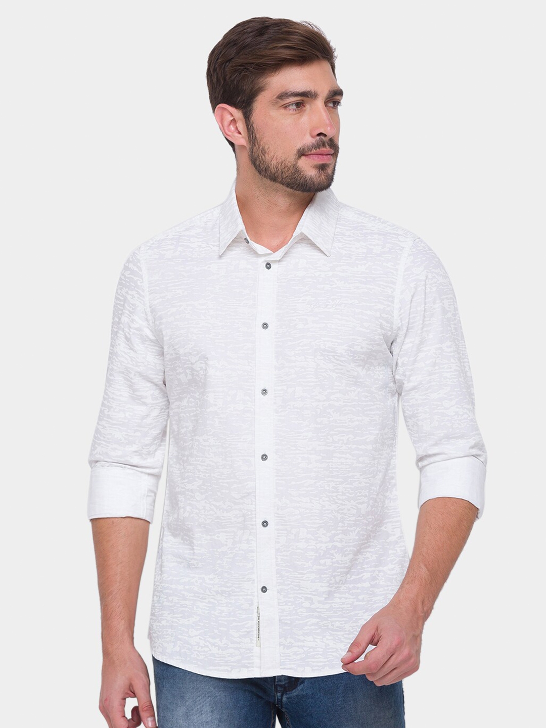 Buy Being Human Men White Printed Comfort Regular Fit Casual Shirt ...