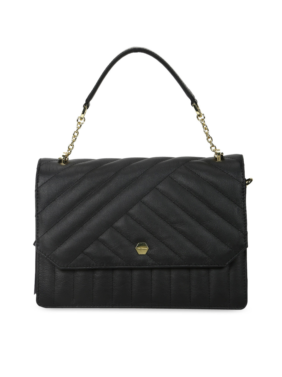 Buy Ted Baker Black Striped Leather Structured Satchel Handbags for