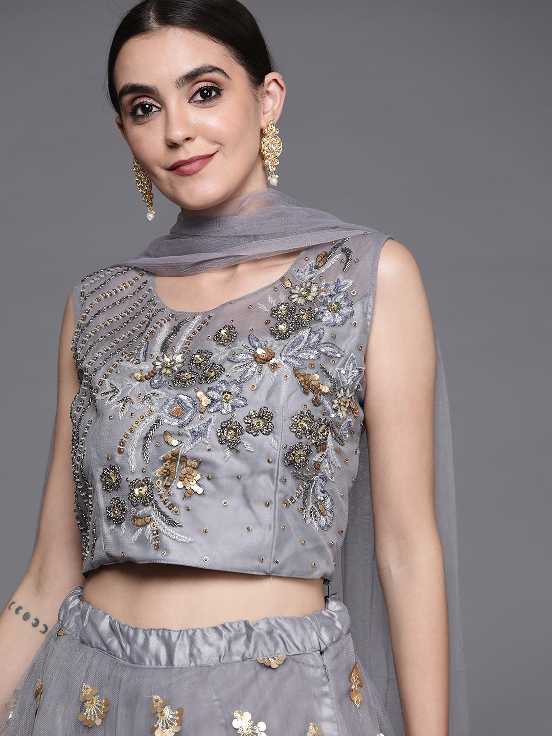 Mitera grey sequin ready to wear saree clearance