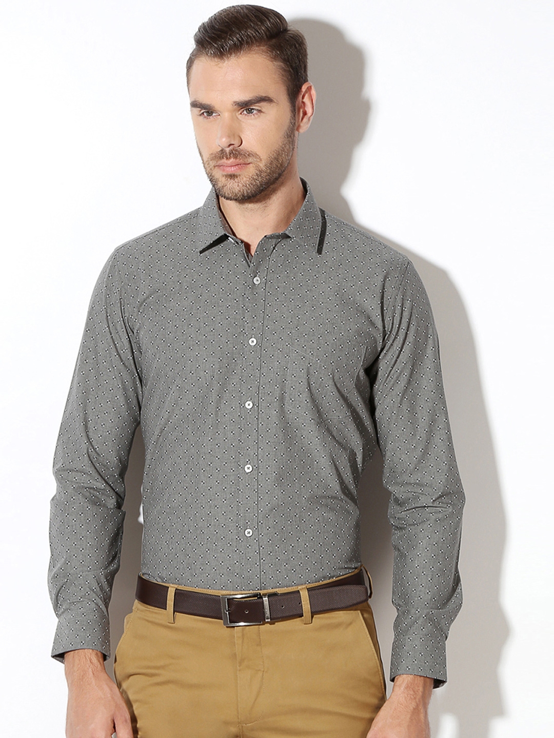 Buy Van Heusen Grey Slim Fit Printed Casual Shirt - Shirts for Men ...