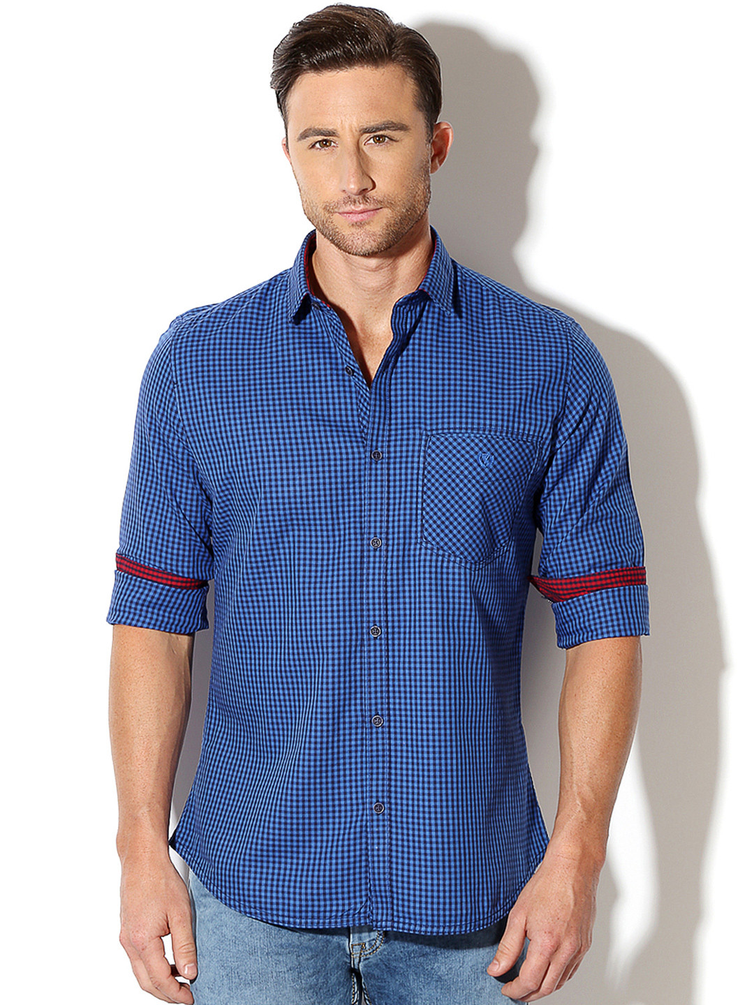 Buy Van Heusen Sport Men Blue Slim Fit Checked Casual Shirt Shirts