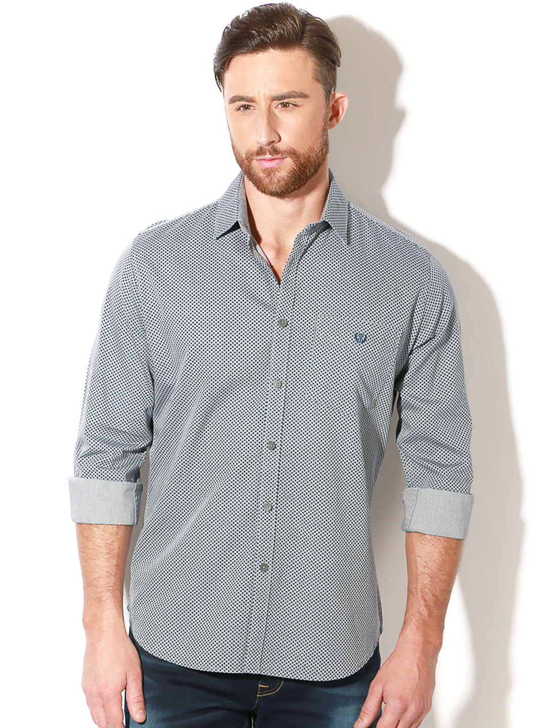 Buy Van Heusen Sport Men Grey Slim Fit Printed Casual Shirt Shirts