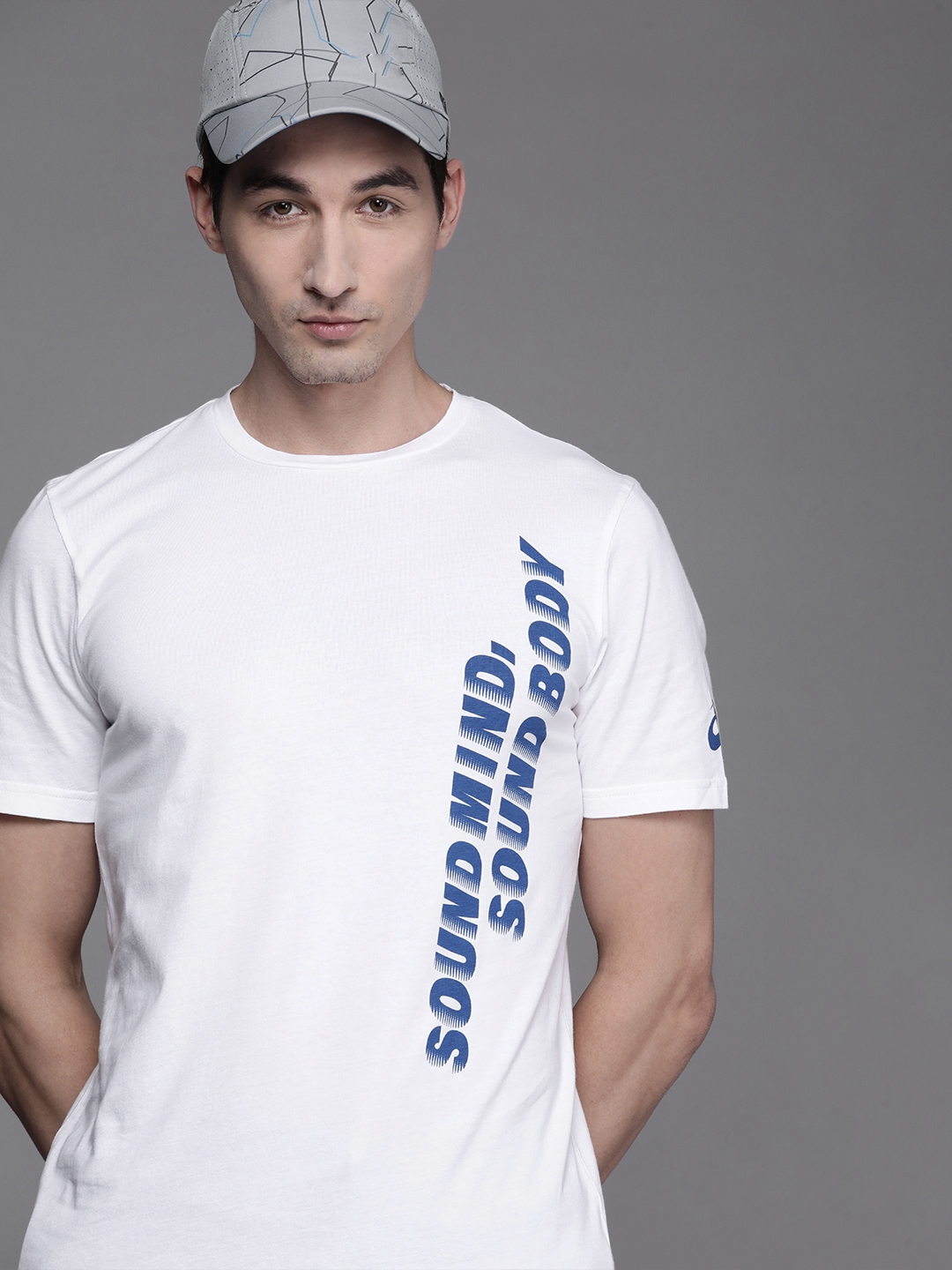 Buy ASICS Men White & Blue Typography Printed Pure Cotton T Shirt ...