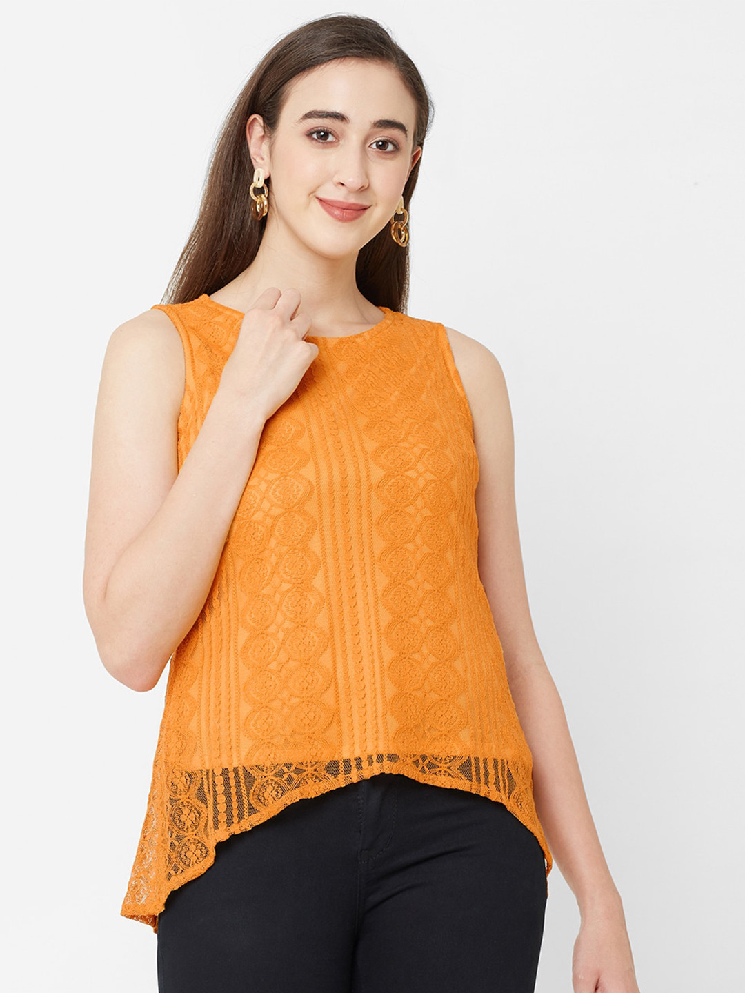 Buy 109F Mustard Yellow Self Design A Line Top Tops for Women