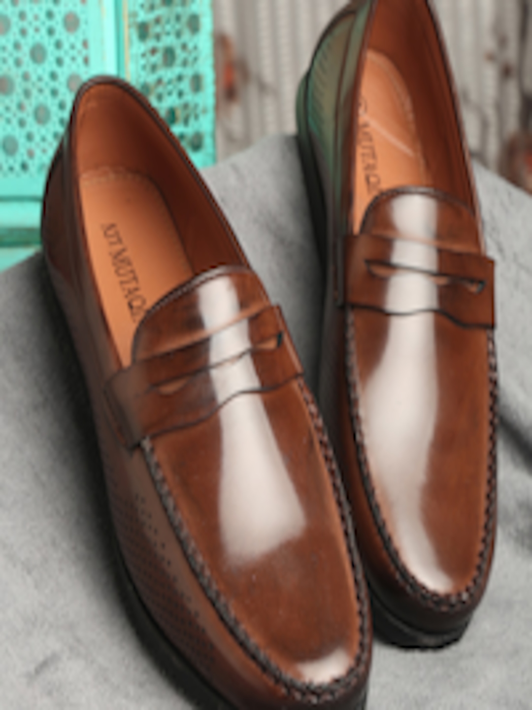 Buy MUTAQINOTI Men Brown Lightweight Patent Leather Formal Loafers ...