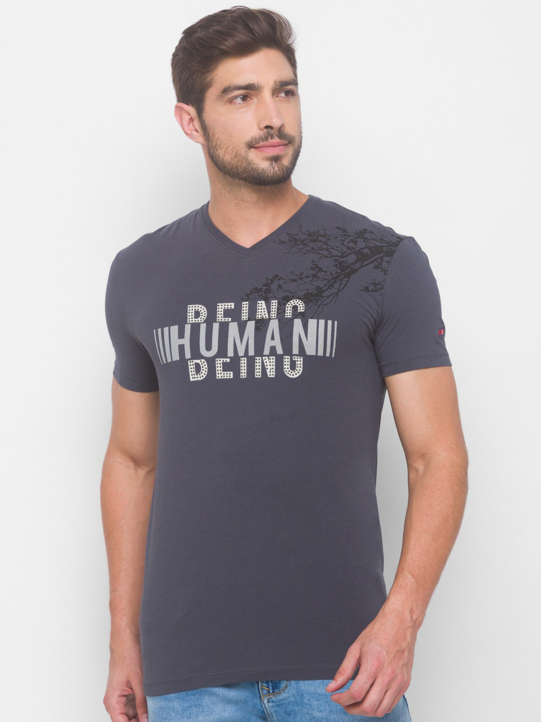 White Regular Fit V Neck Men's T-Shirt by Being Human Clothing