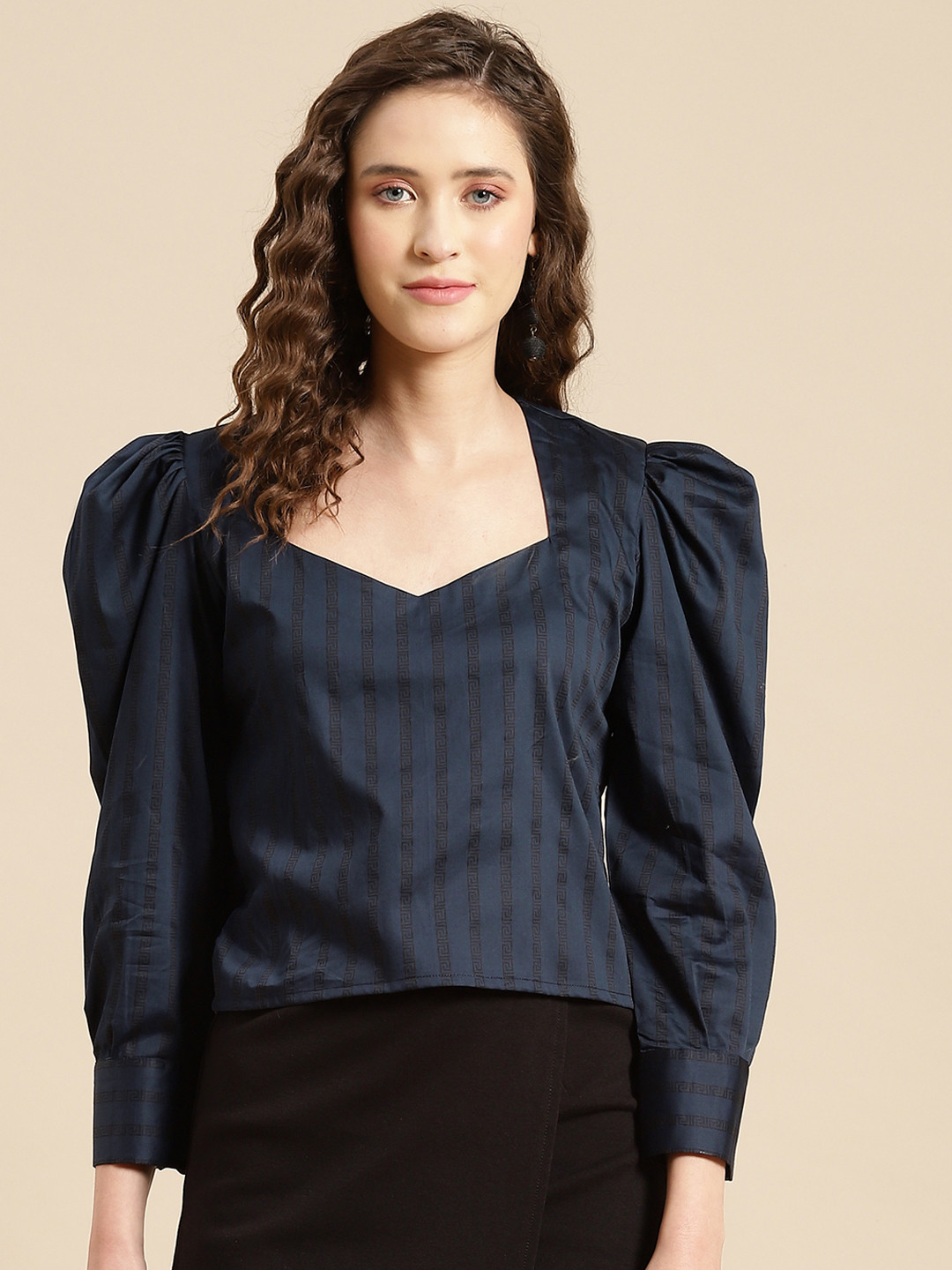 Buy WoowZerz Navy Blue Black Striped Top Tops For Women 16886928 