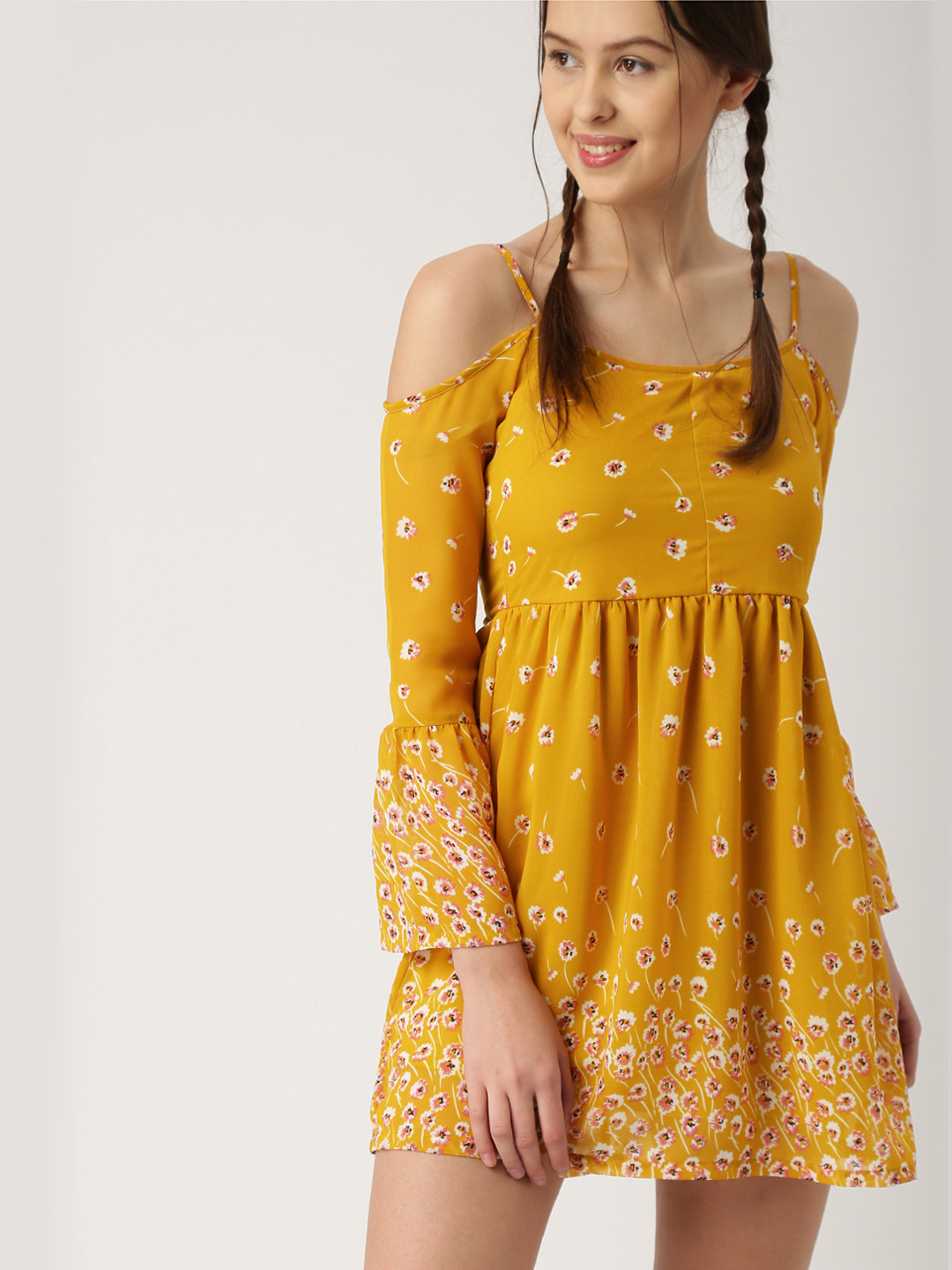 Women'S Mustard Yellow Solid A-Line Dress main image 0