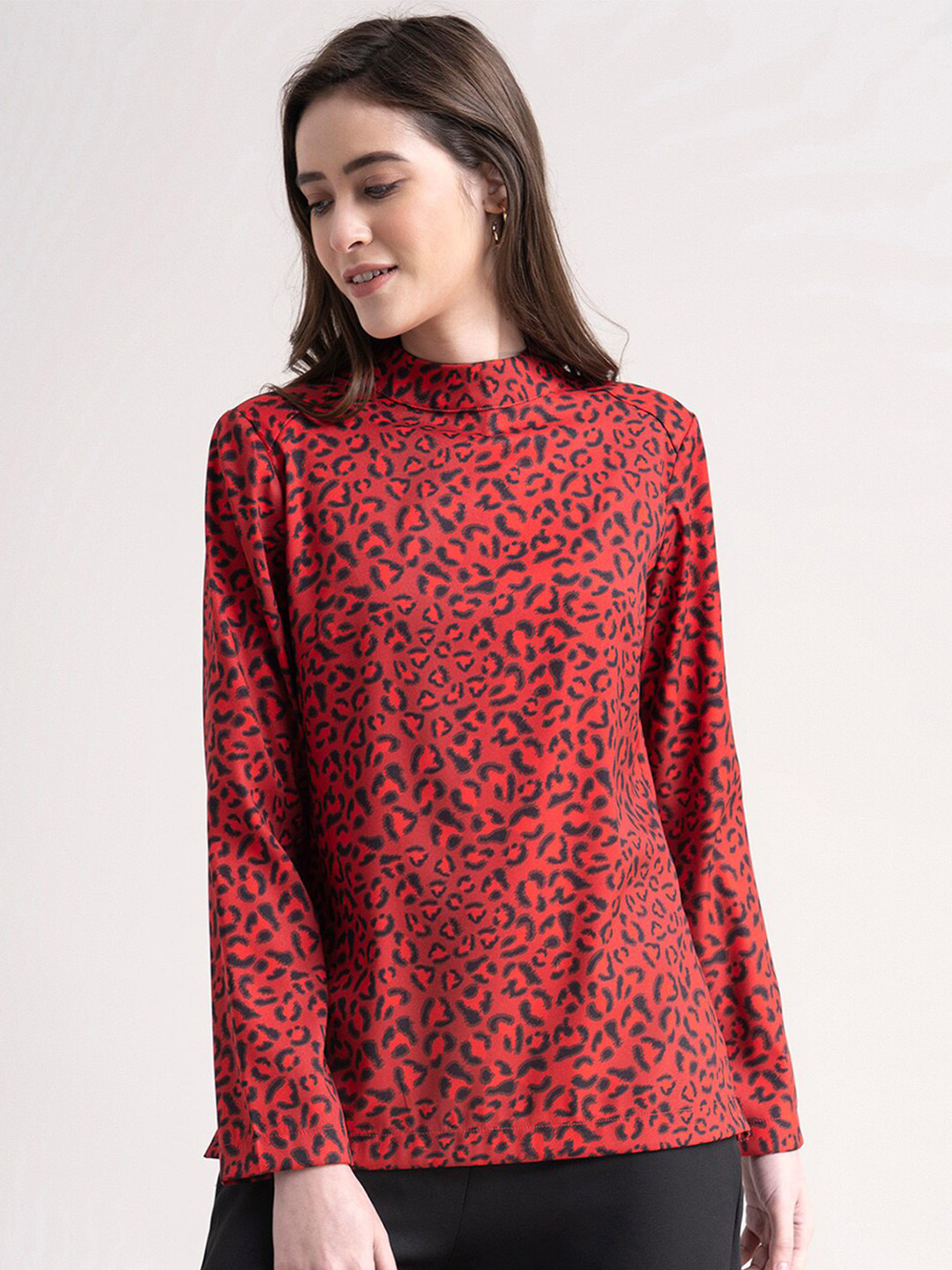 Buy FableStreet Red & Black Animal Print Top Tops for Women 16889236