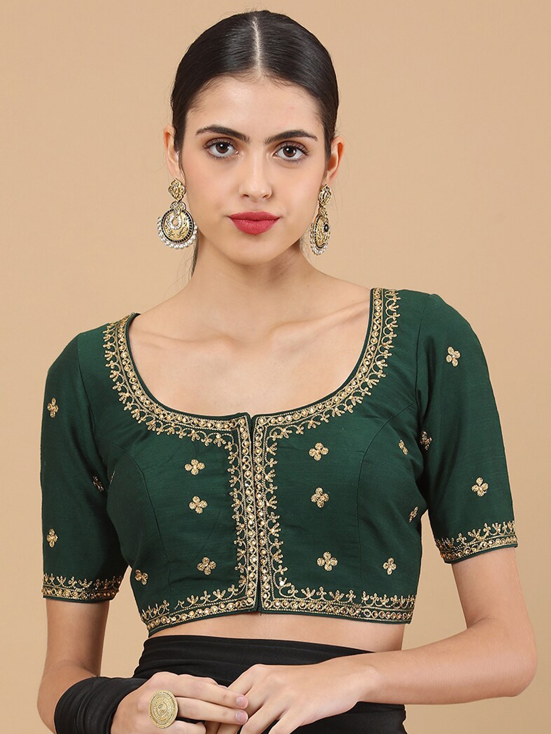 Buy Soch Women Green & Gold Coloured Embroidered Saree Blouse - Saree ...