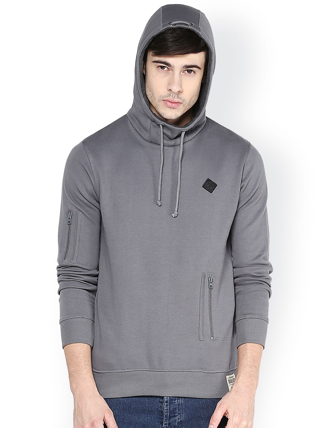 Buy ELABORADO Grey Hooded Sweatshirt - Sweatshirts for Men 1689006 | Myntra