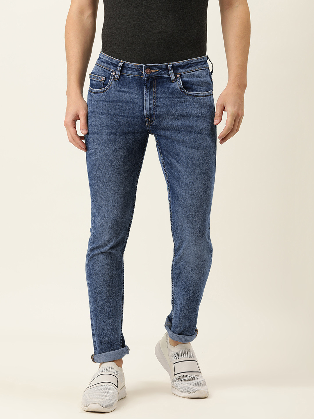 Buy PETER ENGLAND UNIVERSITY Men Blue Skinny Fit Heavy Fade Stretchable