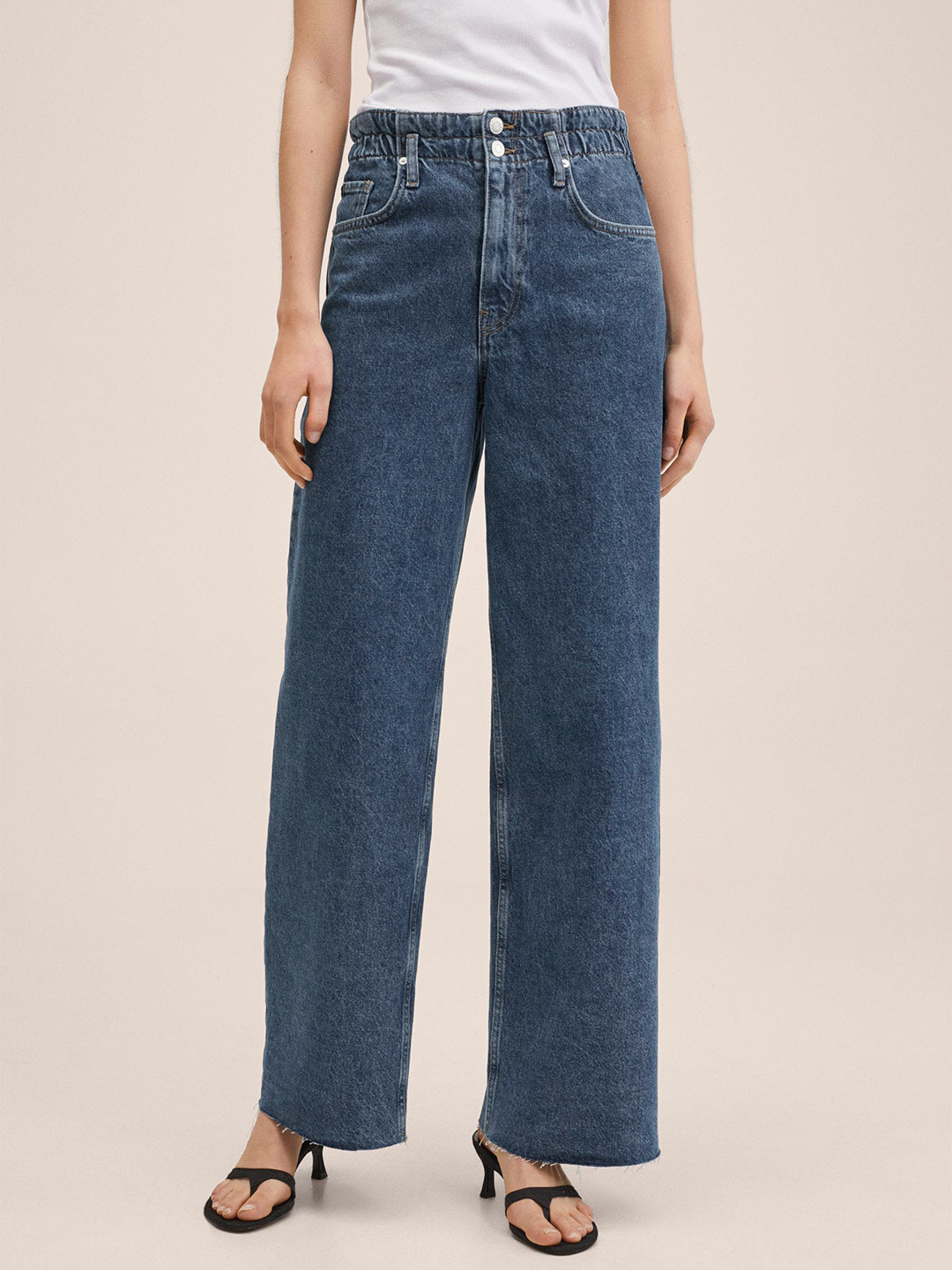 Buy MANGO Women Blue Solid Wide Leg High Rise Jeans Jeans for Women