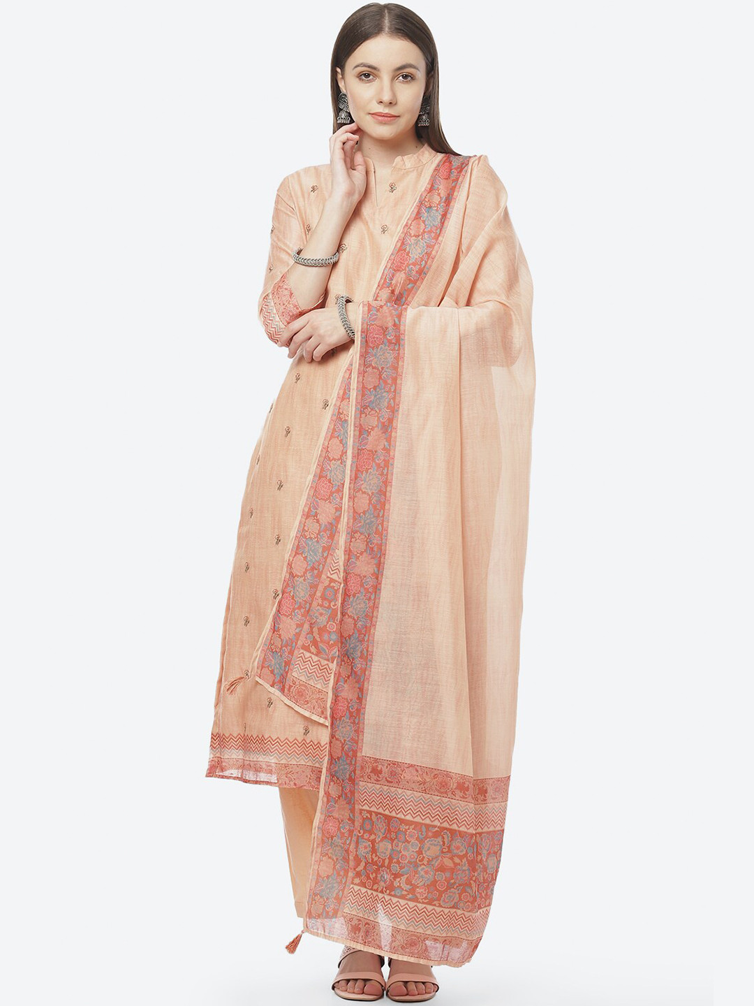 Buy Biba Pink & Red Embroidered Unstitched Dress Material Dress