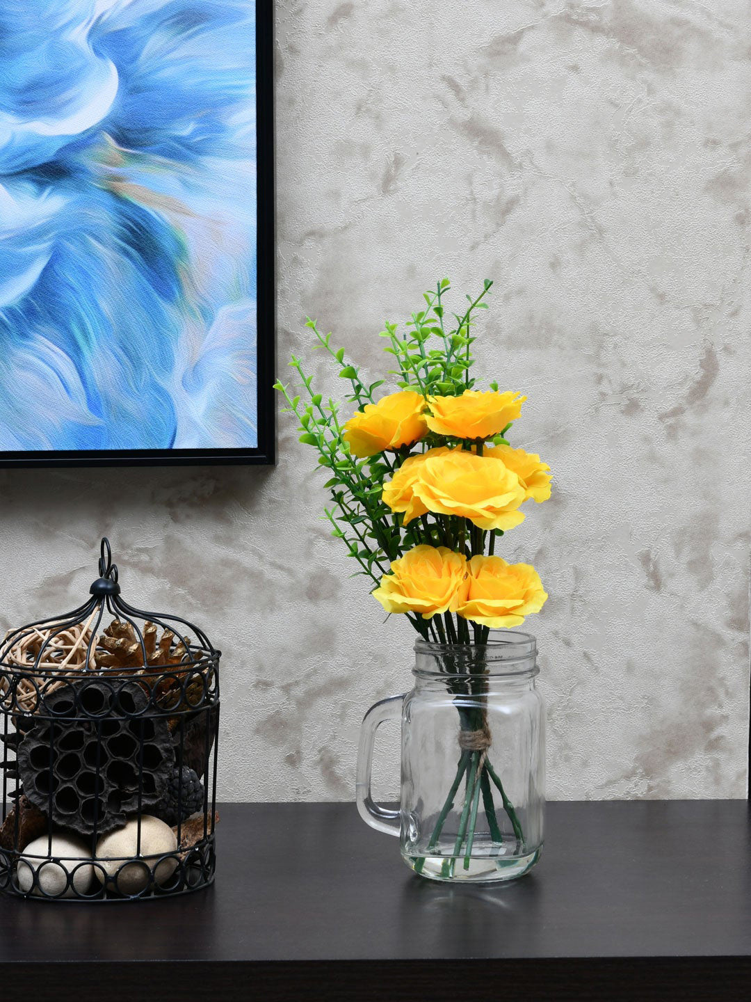 Buy Athome By Nilkamal Artificial Yellow Rose With Mason Glass Jar