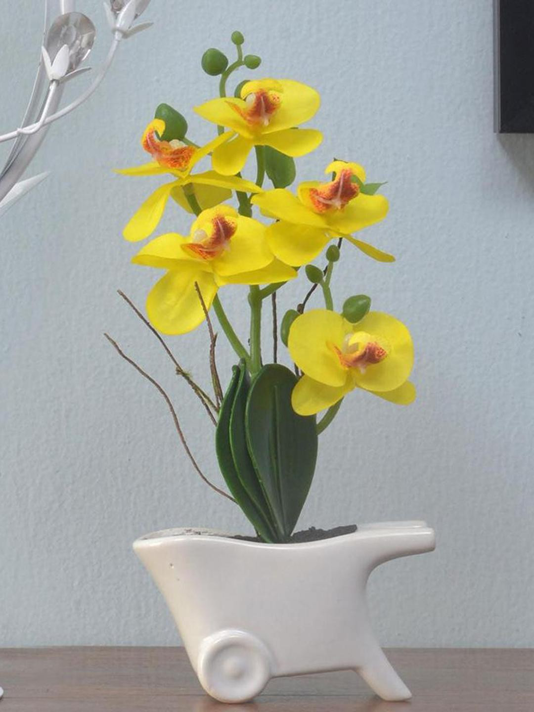 Buy Athome By Nilkamal Unisex Yellow Orchid Potted Artificial Plant