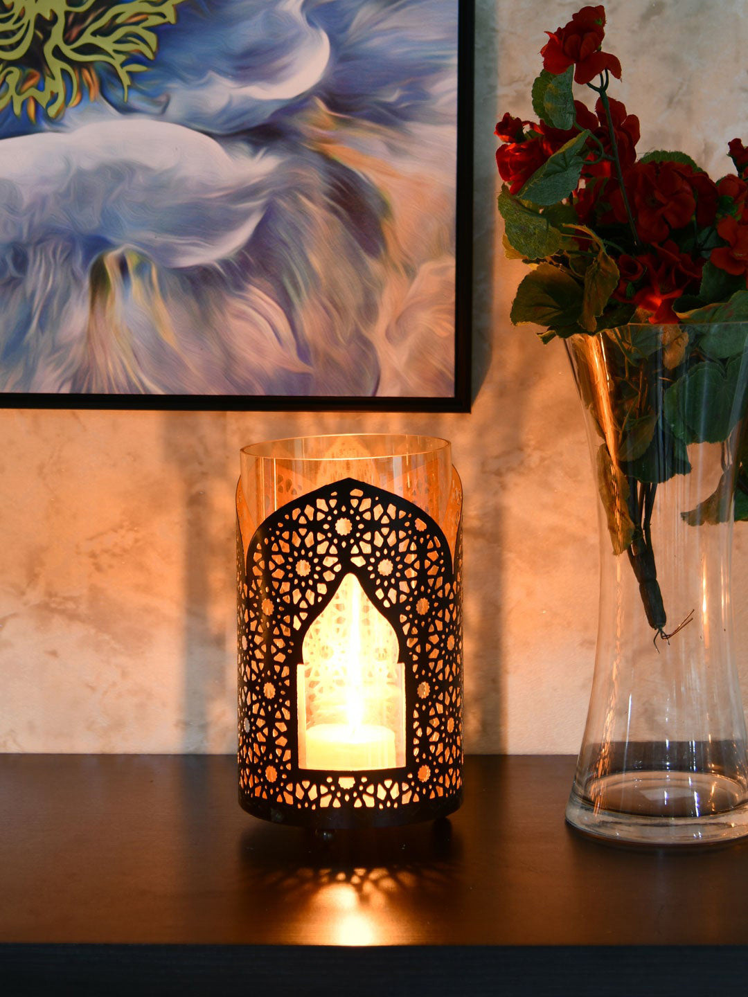 Buy Athome By Nilkamal Brown & Gold Minar Glass Candle Stand Candle