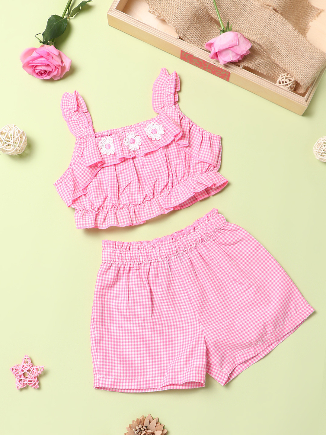 Nauti Nati Girls Pink  Blue Printed Top with Shorts