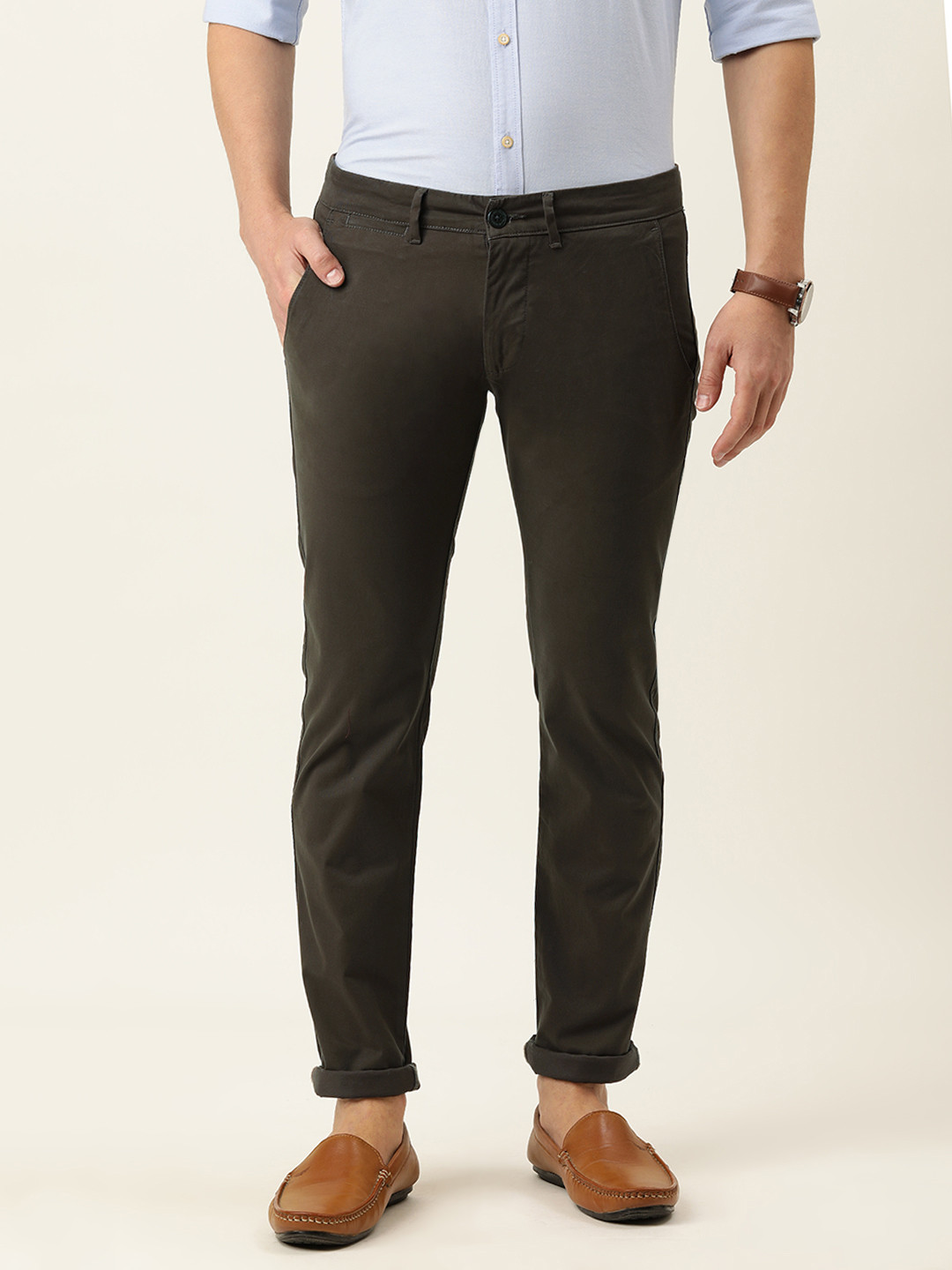 Buy PETER ENGLAND UNIVERSITY Men Coffee Brown Skinny Fit Trousers