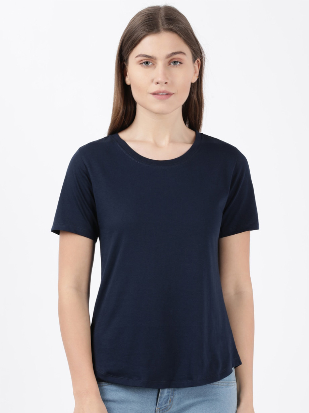 Buy Jockey Women Navy Blue Solid T Shirt Tshirts for Women 16895876