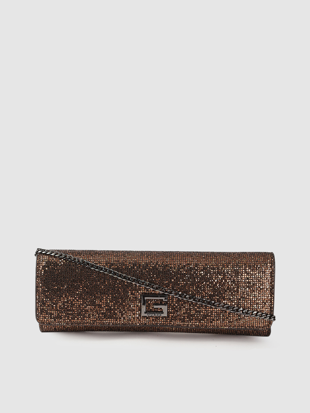 Buy GUESS Bronze Toned Embellished Clutch With Non Detachable Sling