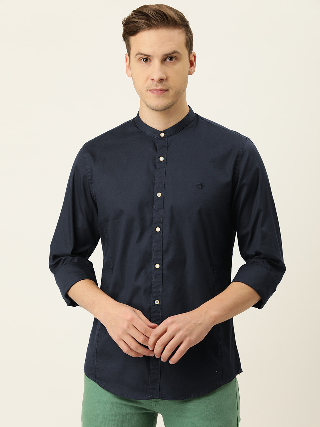 Buy PETER ENGLAND UNIVERSITY Men Navy Blue Super Slim Fit Pure Cotton