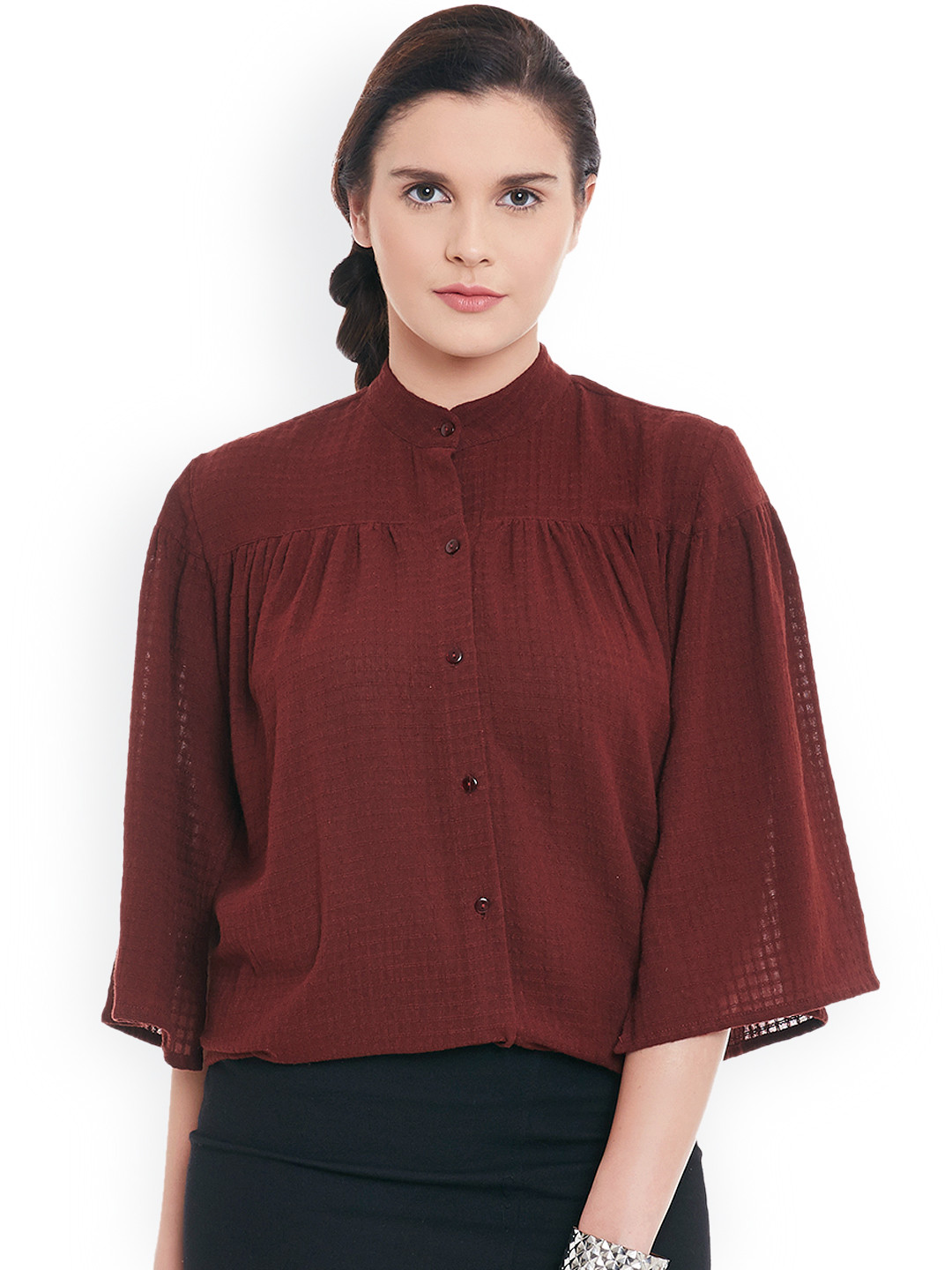Buy Hook & Eye Women Brown Regular Fit Self Design Casual Shirt