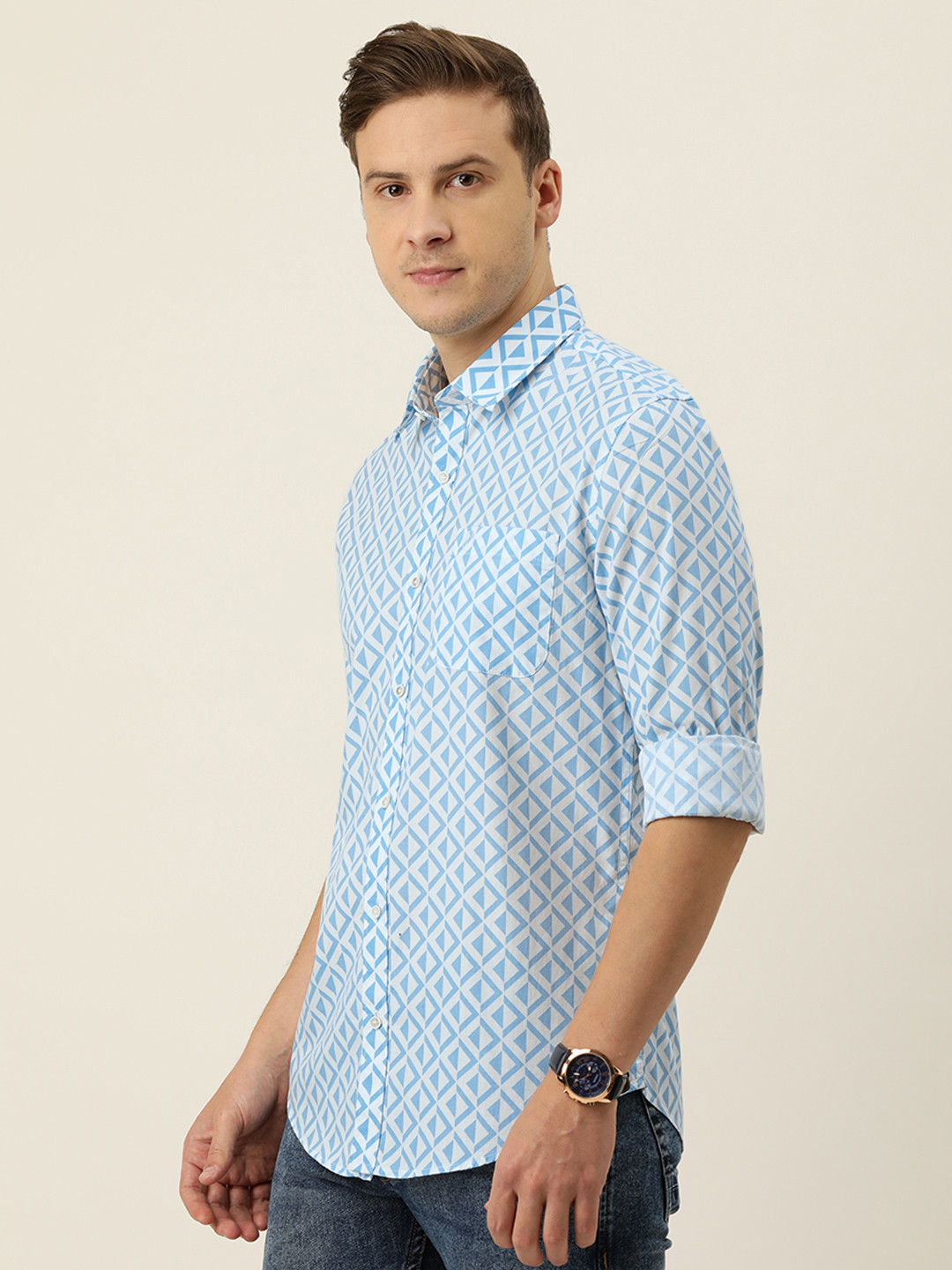 Buy PETER ENGLAND UNIVERSITY Men Blue Slim Fit Printed Casual Shirt