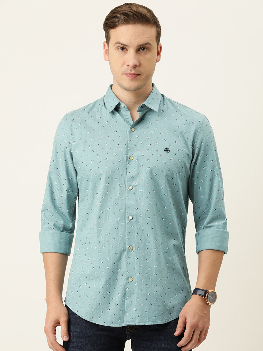 Buy PETER ENGLAND UNIVERSITY Men Grey Super Slim Fit Floral Printed