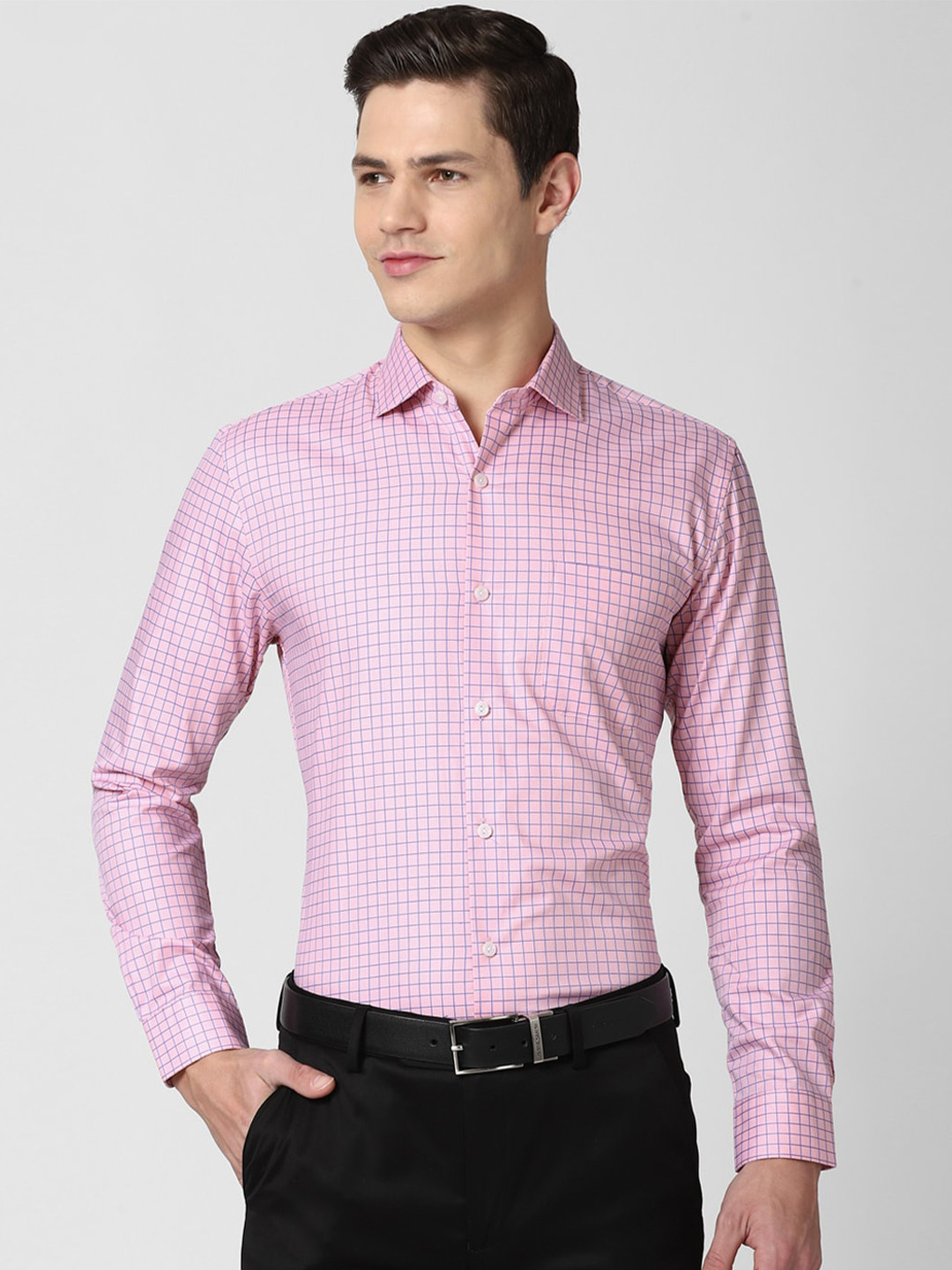 Buy Peter England Elite Men Pink Checked Pure Cotton Slim Fit Formal