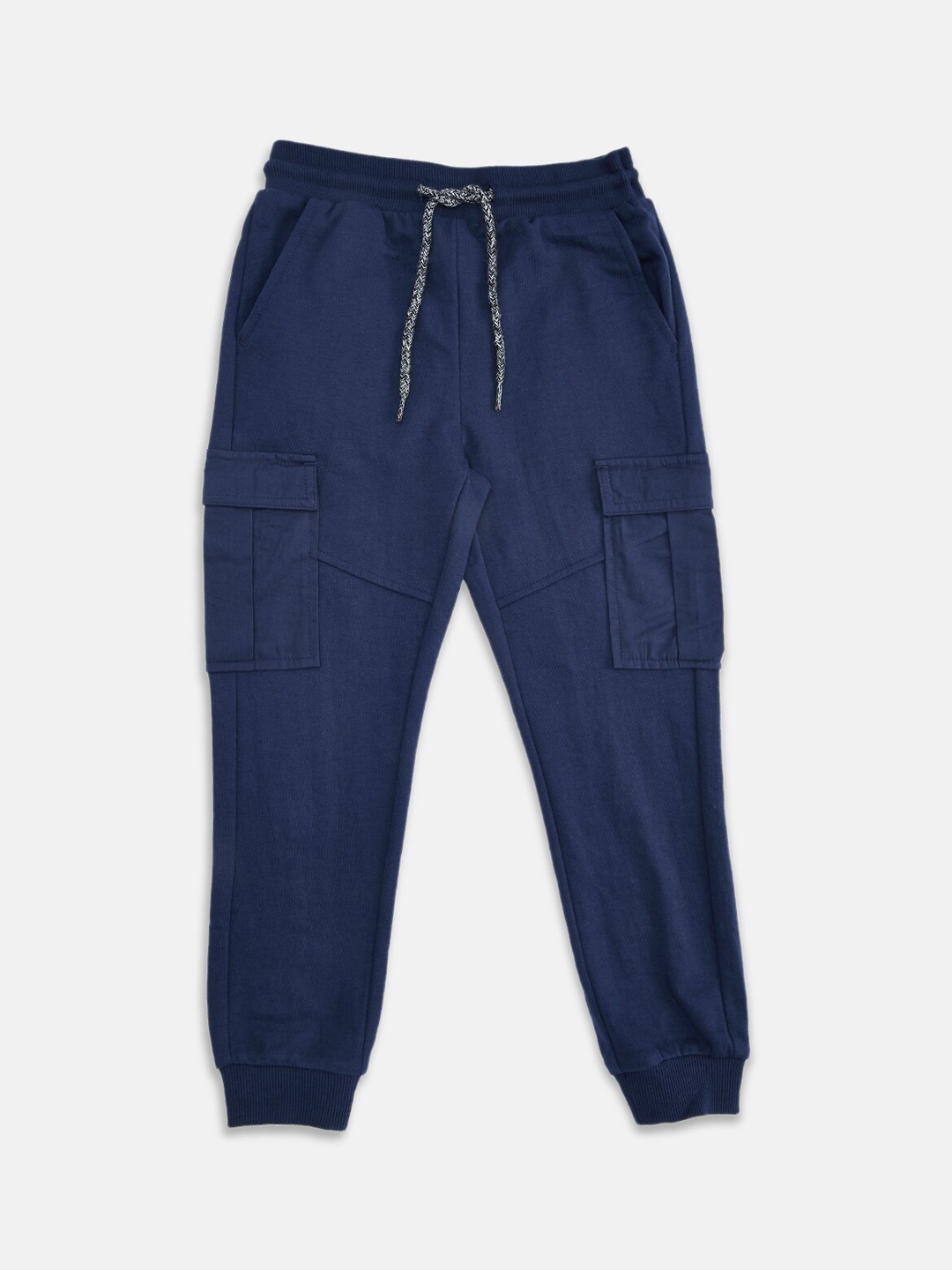 Buy Pantaloons Junior Boys Navy Blue Solid Pure Cotton Joggers - Track ...