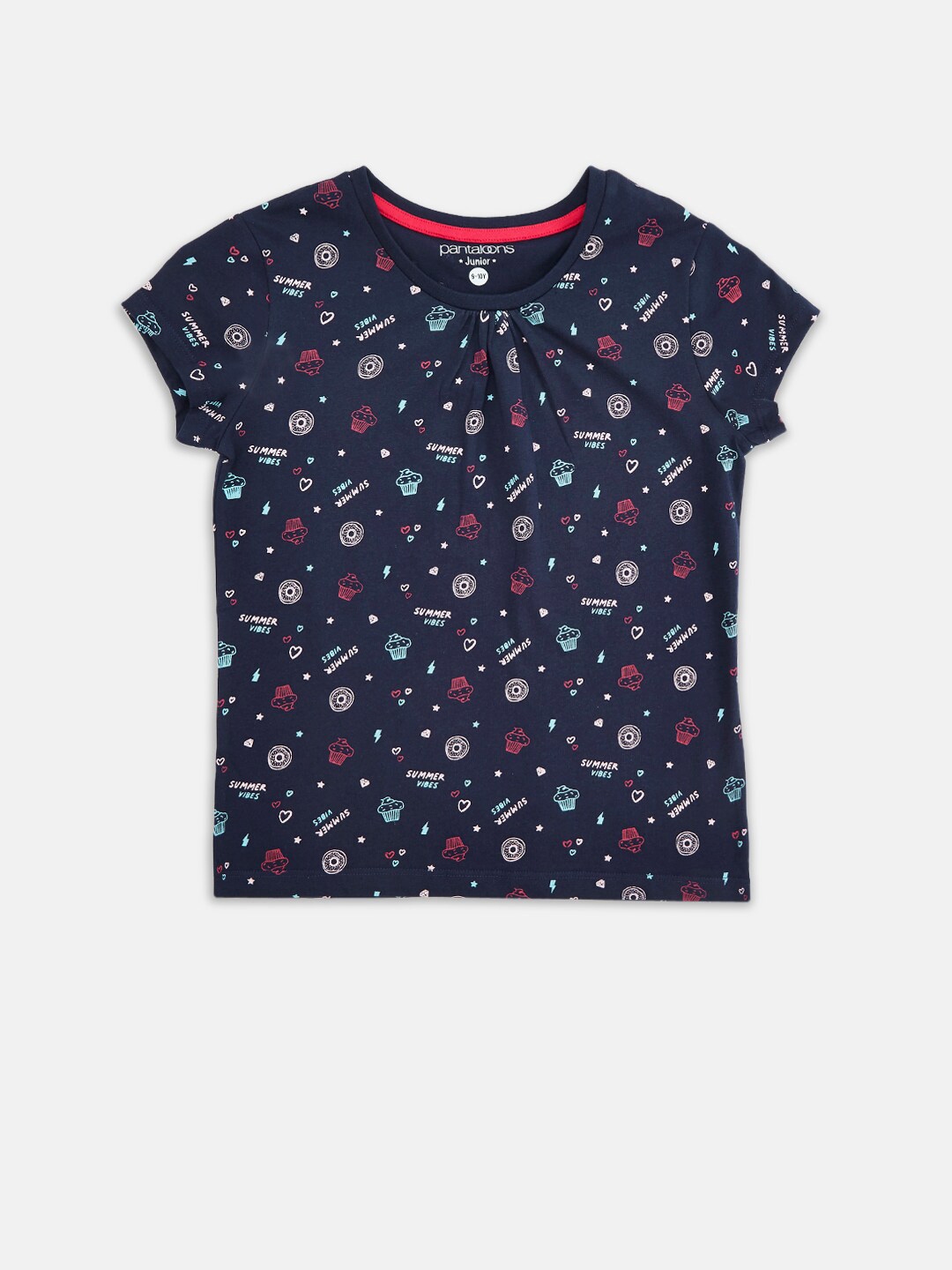 Buy Pantaloons Junior Girls Navy Blue Printed Pure Cotton T Shirt 