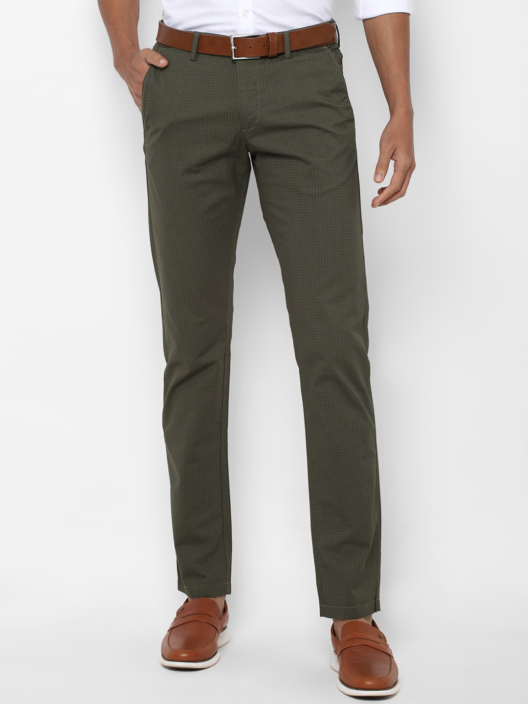 Buy Allen Solly Men Olive Green Slim Fit Trousers Trousers for Men