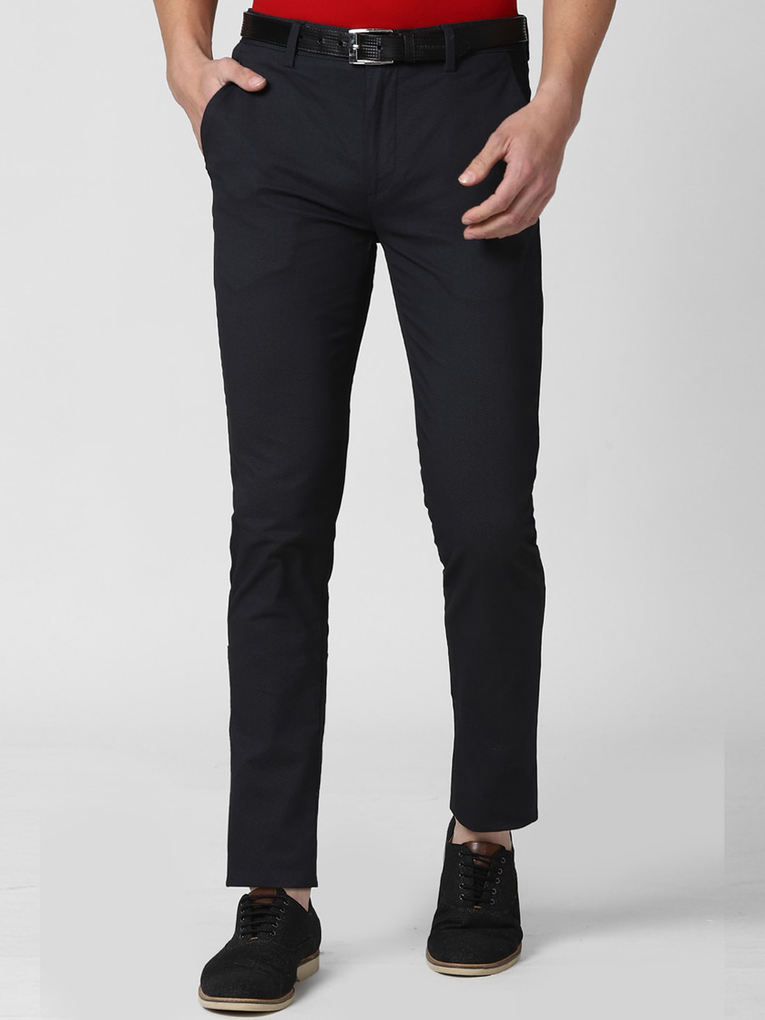 Buy Peter England Casuals Men Navy Blue Slim Fit Trousers Trousers