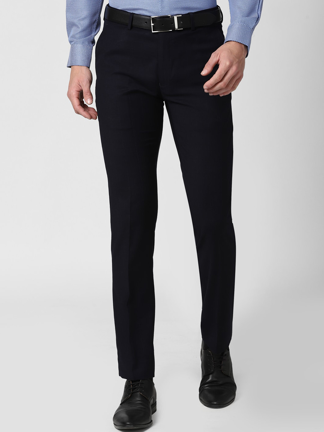 Buy Peter England Elite Men Navy Blue Slim Fit Formal Trousers ...