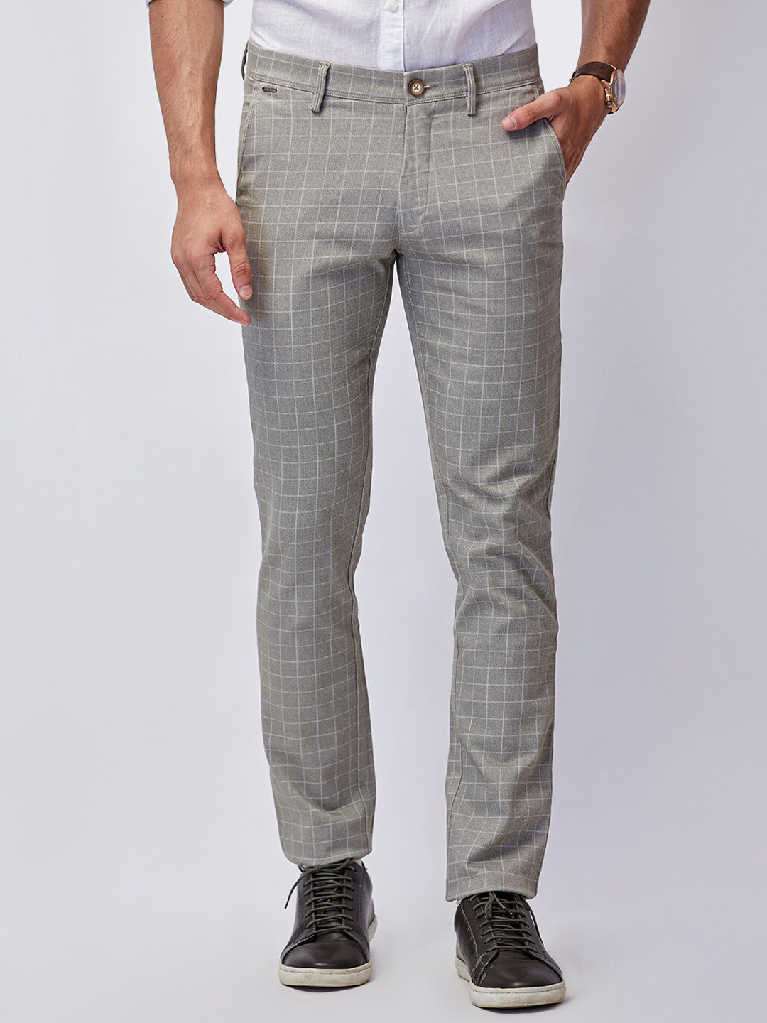 Buy J Hampstead Men Grey Smart Slim Fit Checked Trousers Trousers for Men 16908484 Myntra