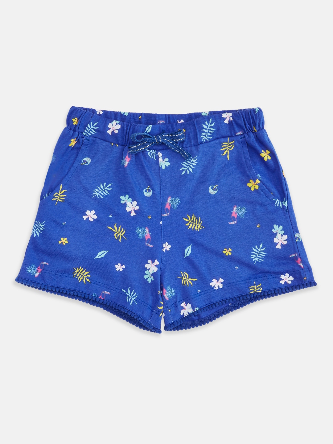 Buy Pantaloons Junior Girls Blue Floral Printed Pure Cotton Shorts ...