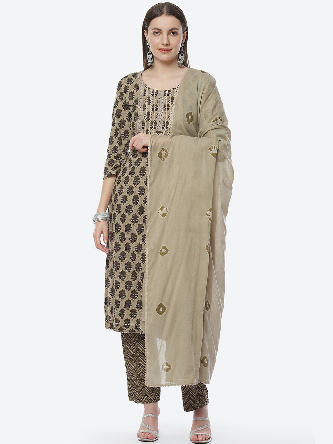 Buy Biba Black & Beige Printed Pure Cotton Unstitched Dress Material