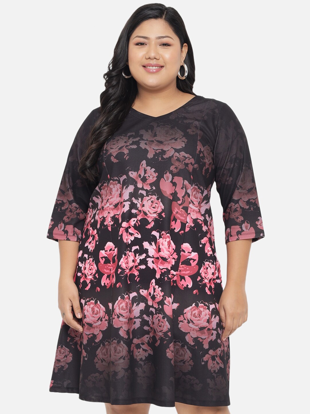 Buy Amydus Plus Size Black & Pink Floral A Line Dress - Dresses for Women 16911312 | Myntra
