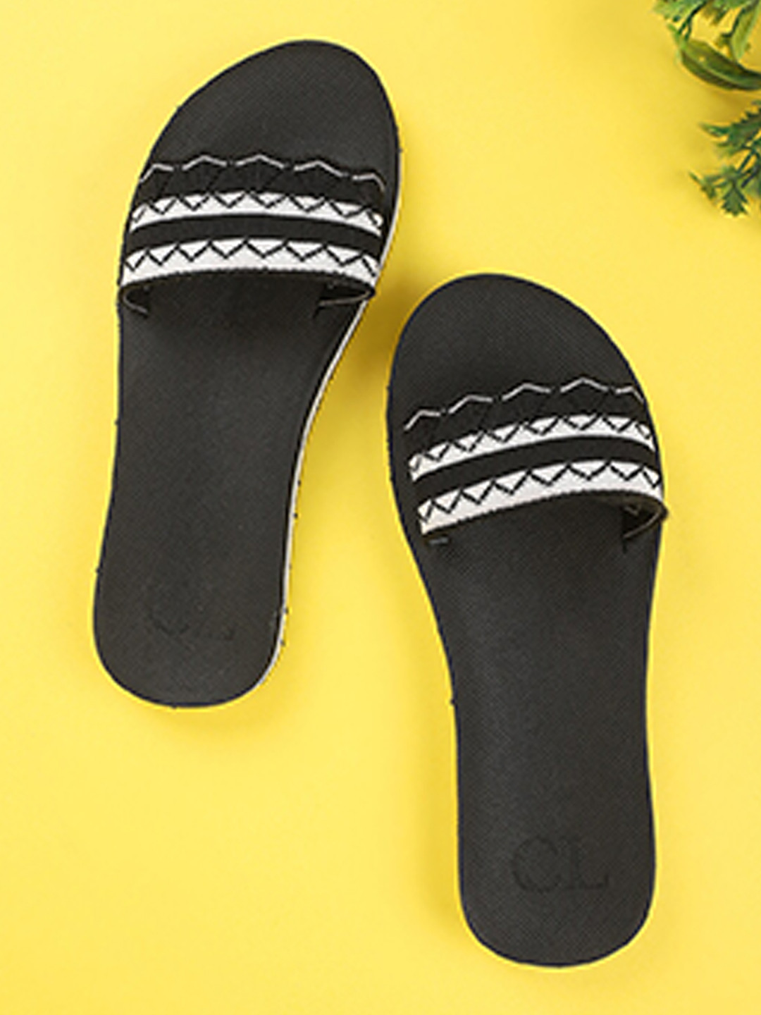 Buy Carlton London Women Black & White Colourblocked Sliders - Flip Flops for Women 16911566 