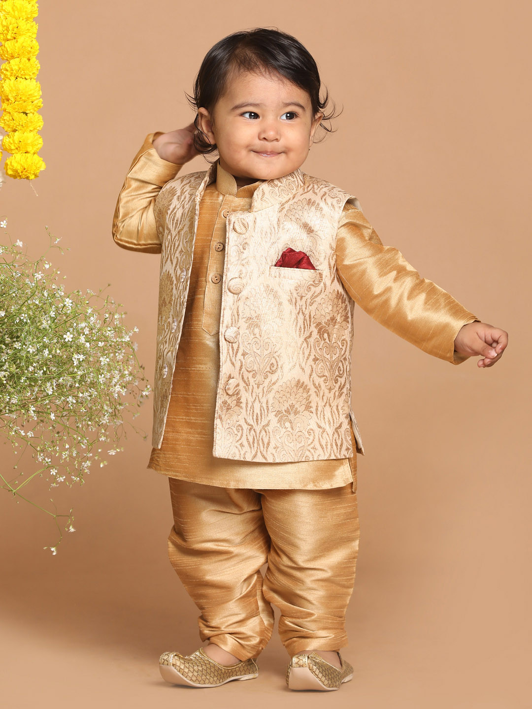 Buy VASTRAMAY SISHU Infant Boys Rose Gold Silk Blend Nehru Jacket